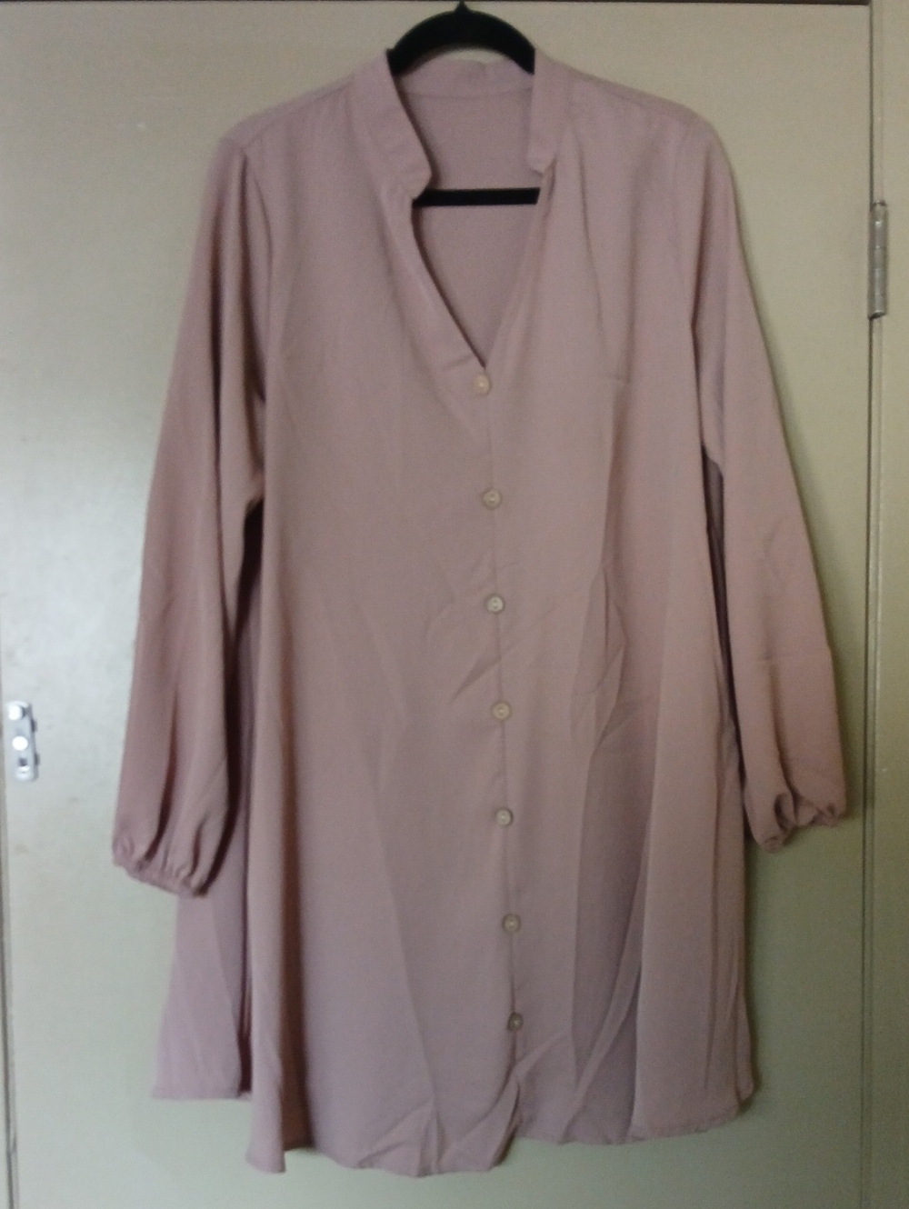 Women's Long Sleeve Button-Front Tunic Dress - Blush Tan Never Used